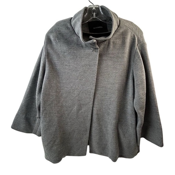 Biancalancia Women's Gray Geometric Wool Jacket Size Large Italian 46 Mid-Length - Picture 2 of 12